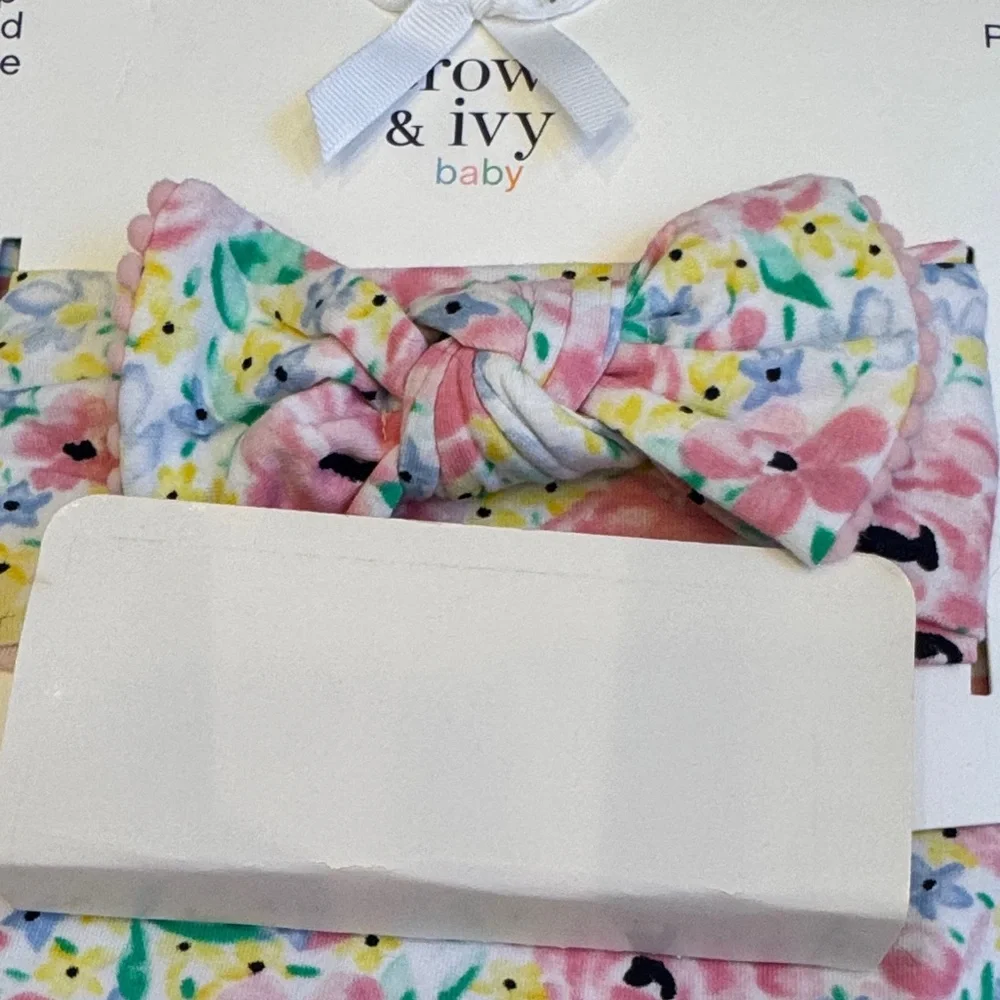 crown & ivy Floral Headband and Swaddle Set - Pink and Yellow